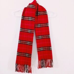 Royal Rossi Cashmere Plaid Khaki Scarf Fringe Red‎